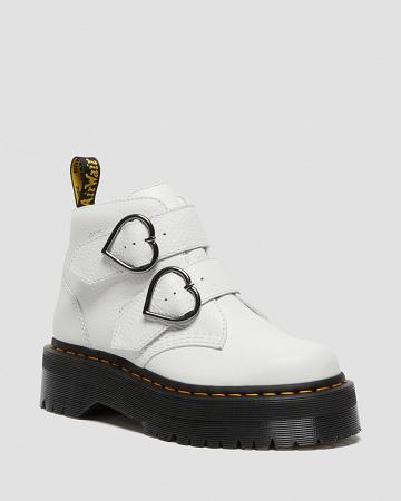 White Women's Dr Martens Devon Heart Leather Platform Boots | CA 237PJJ